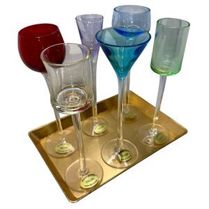 Set of 6 Vintage Cellini Hand Blown Crystal Liqueur Glasses | 7” Color Stemware